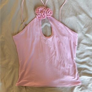 Meshki Light Pink Floral Halter Tank Top